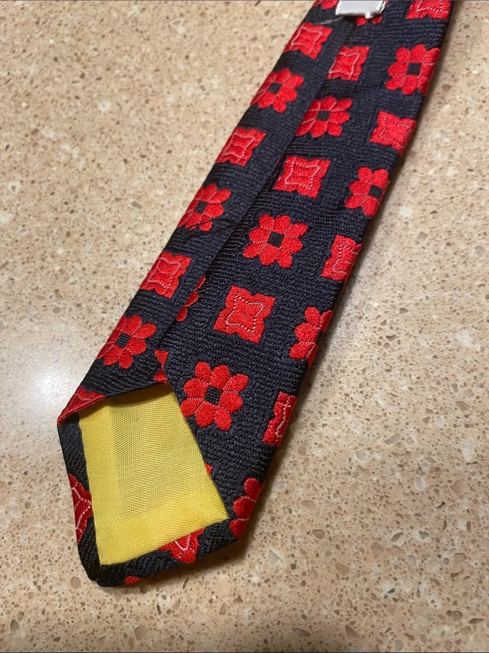 Longchamps Navy Tie with Red Floral-Geometric Pattern